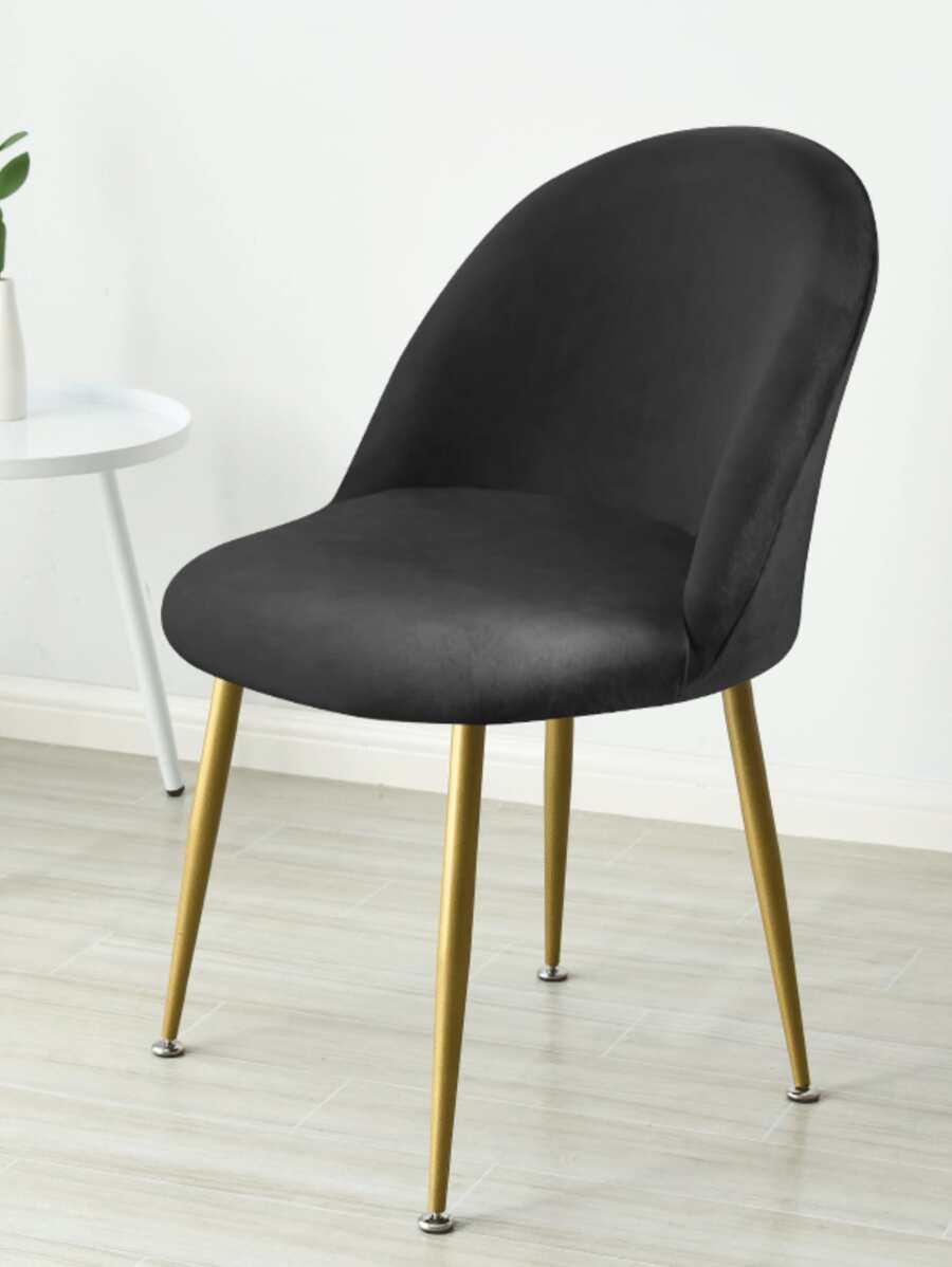 1pc/2pcs Silver Fox Fur Solid Color Duck Billed Chair Cover, Suitable For Dining Chair Decoration And Dust Protection - Black - View 1