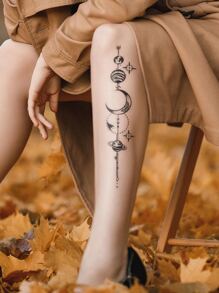 STARTTOOS 1 Stück schwarzer Halbmond & Planeten gestreiftes Muster temporäre Tattoo Aufkleber für Rücken, Arm, Handgelenk, Körper, Wirbelsäule Tattoo - Schwarz - Übersicht 4