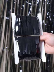 2黑色鋁箔流蘇窗簾背景幕布萬聖節派對裝飾金屬質感金屬絲流光照相亭道具適用於生日聖誕婚禮訂婚婚禮單身女郎裝飾 - 黑色 - 查看 2