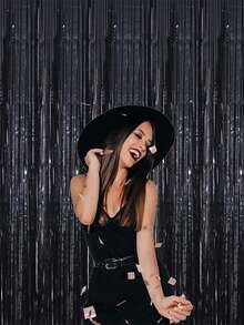 2黑色鋁箔流蘇窗簾背景幕布萬聖節派對裝飾金屬質感金屬絲流光照相亭道具適用於生日聖誕婚禮訂婚婚禮單身女郎裝飾 - 黑色 - 查看 4