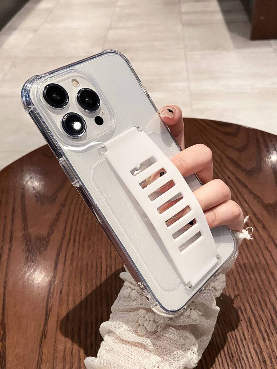 1入透明液體矽膠防震手機殼配腕帶，適用於蘋果和三星手機 - 白色 - 查看 1