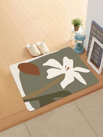 1 件三朵花图案门垫，现代涤纶门垫，适合客厅和卧室，适合所有季节入口装饰浴室厨房装饰