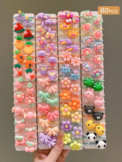 80入組女士彩色甜美可愛螺旋髮圈