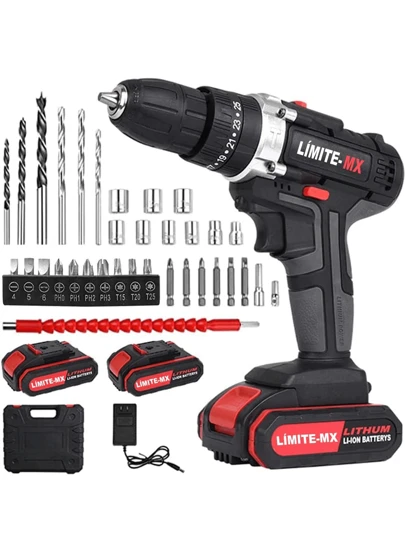 Taladro Electrico Inalambrico/modo de trabajo tres en u-no,Atornillado/Taladrado/Impacto, 2 Baterías Recargables, Ajuste de Par de 35 + 3, para Mejoras del Hogar y Tus Proyectos de Bricolaje