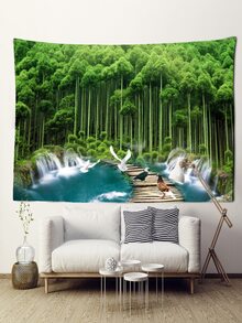 1 件綠竹景觀藝術掛毯壁掛,簡約神秘客廳臥室背景裝飾布,附帶安裝套件 - 彩色 - 查看 1