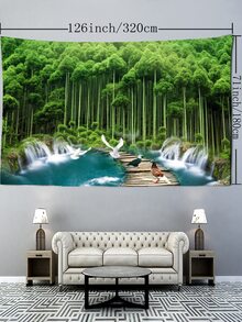 1 件綠竹景觀藝術掛毯壁掛,簡約神秘客廳臥室背景裝飾布,附帶安裝套件 - 彩色 - 查看 11