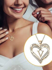 CVNANA 1入26個字母心形吊墜項鍊，跨境專屬珠寶，字母情感項鍊，友誼禮物