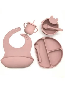 1套/6入組矽膠嬰兒餐具套裝