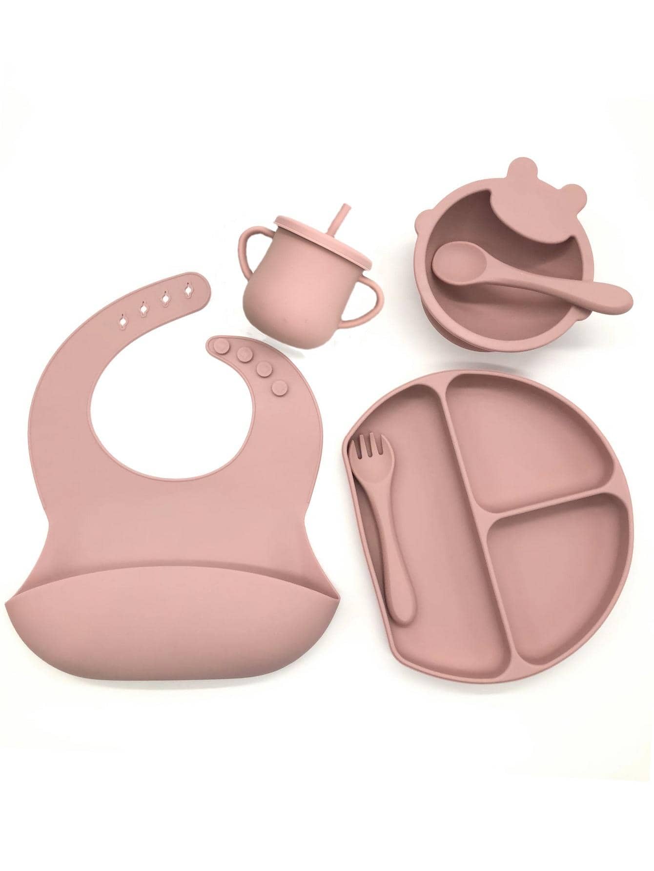 1套/6入組矽膠嬰兒餐具套裝