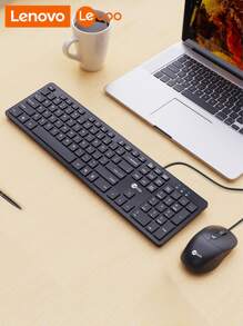 Lenovo Lenovo Wired Keyboard and Mouse Combo USB Plug-and-Play Numeric Keypad Adjustable Tilt Legs Optical Corded Mouse Full-Size Computer Keyboard Compatible with PC, Laptop (Black)