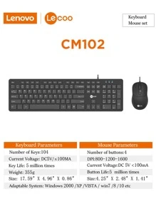 Lenovo Lenovo Wired Keyboard and Mouse Combo USB Plug-and-Play Numeric Keypad Adjustable Tilt Legs Optical Corded Mouse Full-Size Computer Keyboard Compatible with PC, Laptop (Black)