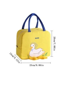 1pc Black Cartoon Duck Pattern Square Insulated Lunch Bag With Handle For Bento Box Storage, Large Capacity And Thickened - Black - View 8