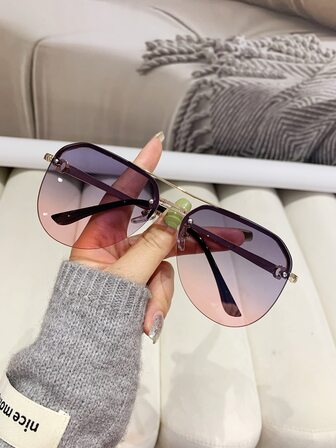 1 对女士金属飞行员无框切割边缘时尚眼镜，时尚夏季配饰