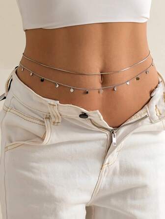 時尚甜美風&酷雙層精細的腰部鏈條鏈條,流蘇鏈條,亮片裝飾海灘身體鏈