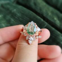 1 Miếng Tự nhiên Mã não đá Hình dạng Lê Cắt 925 sterling bạc Nhẫn đính hôn , Qủa tặng Đối với phụ nữ - màu xanh lá - Xem 2