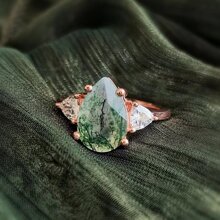 1 Miếng Tự nhiên Mã não đá Hình dạng Lê Cắt 925 sterling bạc Nhẫn đính hôn , Qủa tặng Đối với phụ nữ - màu xanh lá - Xem 1