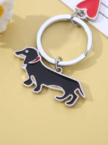 1入組寵物狗狗臘腸犬形狀鑰匙圈帶心形墜飾,合適的適用於男士後背包,車裝飾用品和學生禮品 - 黑色 - 查看 3