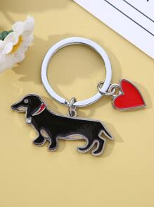 1入組寵物狗狗臘腸犬形狀鑰匙圈帶心形墜飾,合適的適用於男士後背包,車裝飾用品和學生禮品 - 黑色 - 查看 2