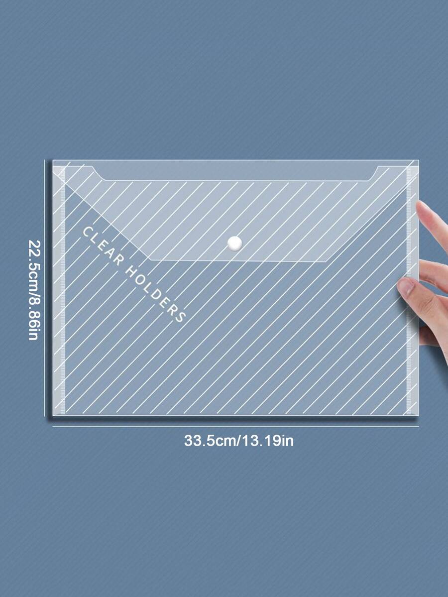 10pcs A4 Size Transparent Document Storage Bags With Press Stud, Large