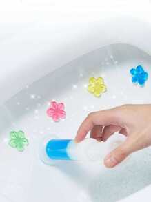 1pc Toilet Cleaning Gel With Flower Design, Quick Cleaning, Freshening, Deodorizing, Eliminating Odor For Bathroom - Blue - View 1