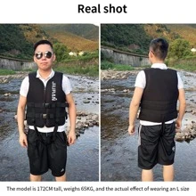 1pc Adult Life Jacket, Large Buoyancy, Adjustable Straps, Breathable & Quick-Drying, Exterior Material Is Chloroprene Rubber, Thickened And Anti-Collision, Suitable For Swimming, Diving, Motor Boating And Fishing, Beach Essentials, Beach Accessories, Pool Float - Black - View 4