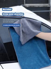 1pc Car Towel Double-layer Compound Thickened Absorbent Towel No Scratch Car Wash Cloth - Blue - View 1