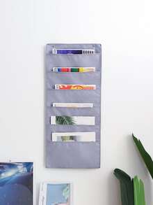 Door Back Book Storage Hanging Bag, Wall Hanging Newspaper Storage Organizing Bag, Wall Hanging Dormitory Classroom Hanging Bag, Suitable For Office, Classroom, Dormitory, Book Tissue Hanging Storage - Grey - View 3