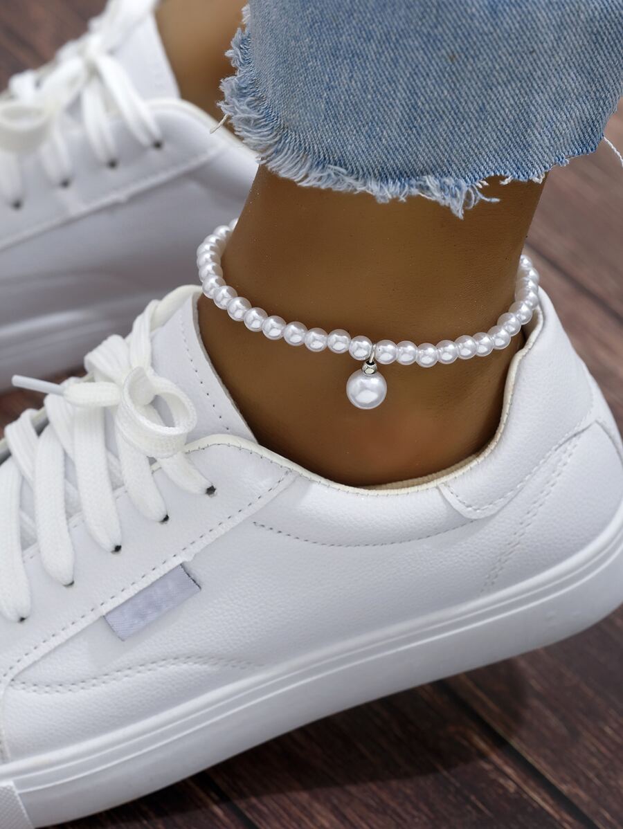 1 Pc Beach Vacation Style Simple Fashion Everything Faux Pearl Anklets - White - View 1