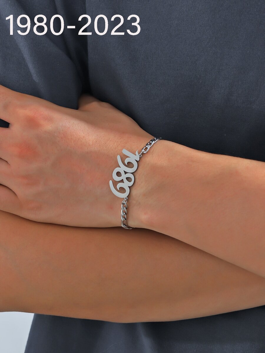 1入組 現代極簡風格的鋼色條形鏈子手鏈,男士日常配戴款