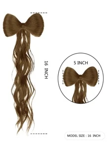 Tóc giả Kẹp tóc cá sấu Phần mở rộng tóc tổng hợp 16 INCH Nơ buộc nửa đuôi ngựa cao Tóc xoăn Bím tóc Kẹp tóc Túi thắt nơ Tóc đuôi ngựa 16 inch (Đen/Nâu) - Light Brown - Xem 3