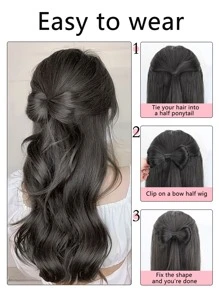 Tóc giả Kẹp tóc cá sấu Phần mở rộng tóc tổng hợp 16 INCH Nơ buộc nửa đuôi ngựa cao Tóc xoăn Bím tóc Kẹp tóc Túi thắt nơ Tóc đuôi ngựa 16 inch (Đen/Nâu) - Light Brown - Xem 5