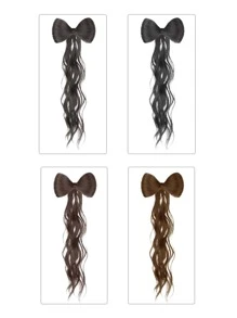 Tóc giả Kẹp tóc cá sấu Phần mở rộng tóc tổng hợp 16 INCH Nơ buộc nửa đuôi ngựa cao Tóc xoăn Bím tóc Kẹp tóc Túi thắt nơ Tóc đuôi ngựa 16 inch (Đen/Nâu) - Light Brown - Xem 4