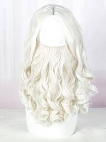 White Synthetic Hair Wig And Beard Set For Festivals - Long Curly Hair With Large Mustache - White - View 2