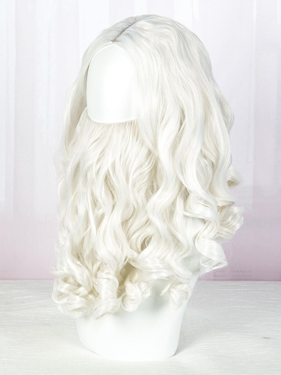 White Synthetic Hair Wig And Beard Set For Festivals - Long Curly Hair With Large Mustache - White - View 1