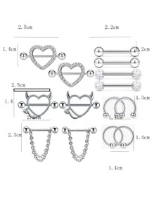 14pcs/Set Stainless Steel Crystal Butterfly Nipple Piercing Jewelry Set Flower Nipple Rings Dangle Bulk Pineapple Nipple Piercing Barbell - Silver - View 2