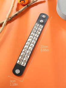 1pc Western Style Square Beaded Rivet Punk Pu Leather Bracelet For Women - Black - View 3