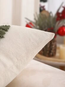 Miater 1pc Canvas 3d Embroidered Christmas Tree Pillow Cover - Beige - View 5