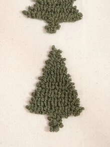 Miater 1pc Canvas 3d Embroidered Christmas Tree Pillow Cover - Beige - View 3