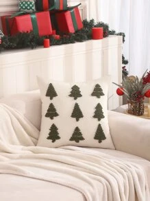Miater 1pc Canvas 3d Embroidered Christmas Tree Pillow Cover - Beige - View 4