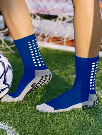 Calcetines Deportivos de fútbol color sólido antideslizante y transpirable de tubo medio para Niños Y Adultos