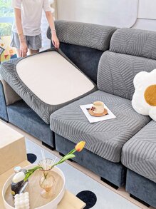 1pc Waterproof & Dustproof Fleece Jacquard Sofa Seat Cover, Modern & Concise Style Stretch Elastic Sofa Protector With Anti-Scratch Fabric For Living Room L-Shape Sectional Sofa And 1/2/3/4 Seat Sofa - Dark Grey - View 5