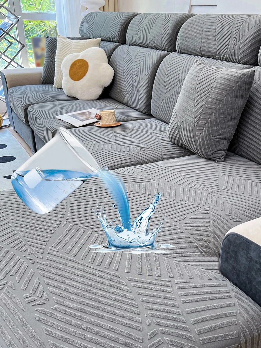 1pc Waterproof & Dustproof Fleece Jacquard Sofa Seat Cover, Modern & Concise Style Stretch Elastic Sofa Protector With Anti-Scratch Fabric For Living Room L-Shape Sectional Sofa And 1/2/3/4 Seat Sofa - Dark Grey - View 1