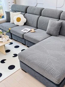 1pc Waterproof & Dustproof Fleece Jacquard Sofa Seat Cover, Modern & Concise Style Stretch Elastic Sofa Protector With Anti-Scratch Fabric For Living Room L-Shape Sectional Sofa And 1/2/3/4 Seat Sofa - Dark Grey - View 4
