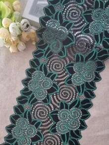 140cm/1pc Green Stretch Lace Trim, Clothing Accessories, Decorative Garment Fabric - Dark Green - View 3