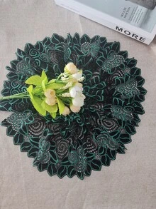 140cm/1pc Green Stretch Lace Trim, Clothing Accessories, Decorative Garment Fabric - Dark Green - View 7