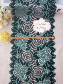 140cm/1pc Green Stretch Lace Trim, Clothing Accessories, Decorative Garment Fabric - Dark Green - View 2