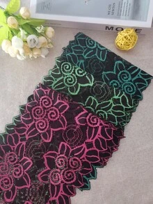 140cm/1pc Green Stretch Lace Trim, Clothing Accessories, Decorative Garment Fabric - Dark Green - View 8