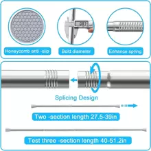 1 thanh lò xo co giãn có thể thu vào dùng cho rèm tắm, rèm cửa sổ, rèm cửa không cần khoan, trang trí phòng tắm tại nhà, trang trí mùa thu, phụ kiện phòng tắm, trở lại trường học - Bạc - Xem 3