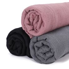 3 件套女士褶皱柔软泡泡纯色穆斯林头巾，每日头巾长袍 - 灰色 - 查看 3