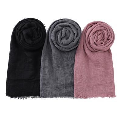 3pcs/Set Women's Pleated Soft Bubble Solid Color Muslim Headscarf, Daily Hijab Abaya